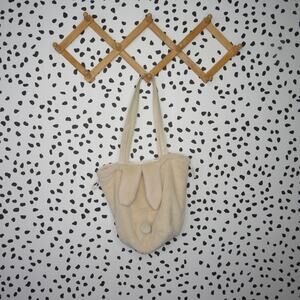 Beige Faux Fur Bunny Ear Plush Shoulder Tote Bag